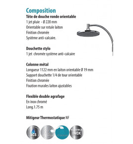 Colonne de douche avec combiné thermostatique mitigeur